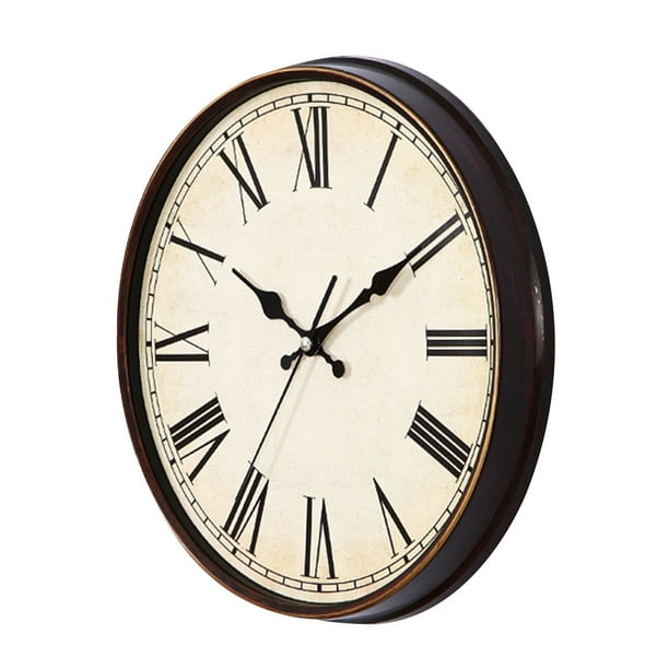 Reloj de pared vintage con números romanos redondos, silencioso, estilo europeo, decorativo, grande, 3D, para sala de estar, dormitorio y cocina.