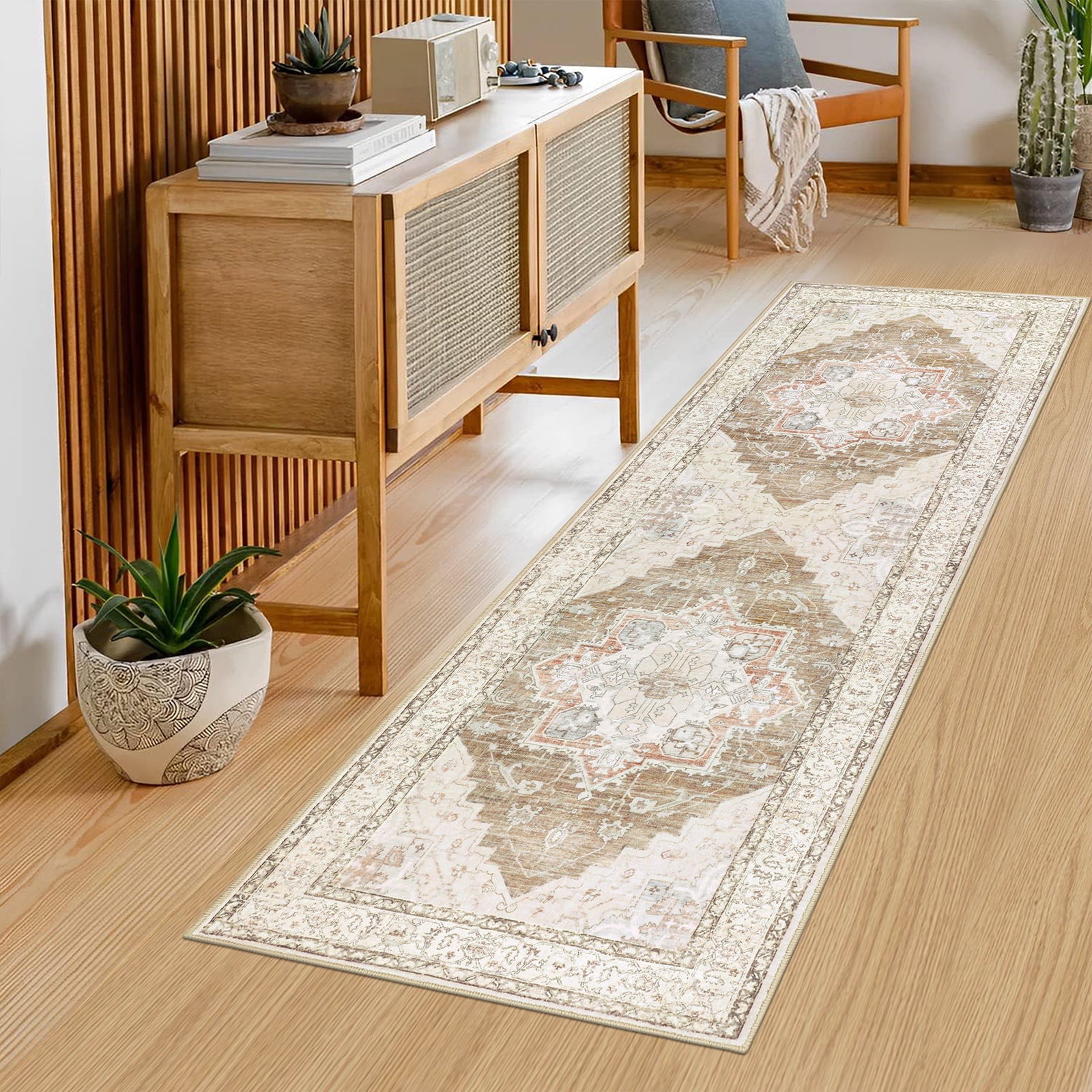 Ileading 2' x 6' Boho Runner Rugs Washable Area Rug Carpet Non Slip Runner Rug for Home Decor Entryway Hallway Bedroom