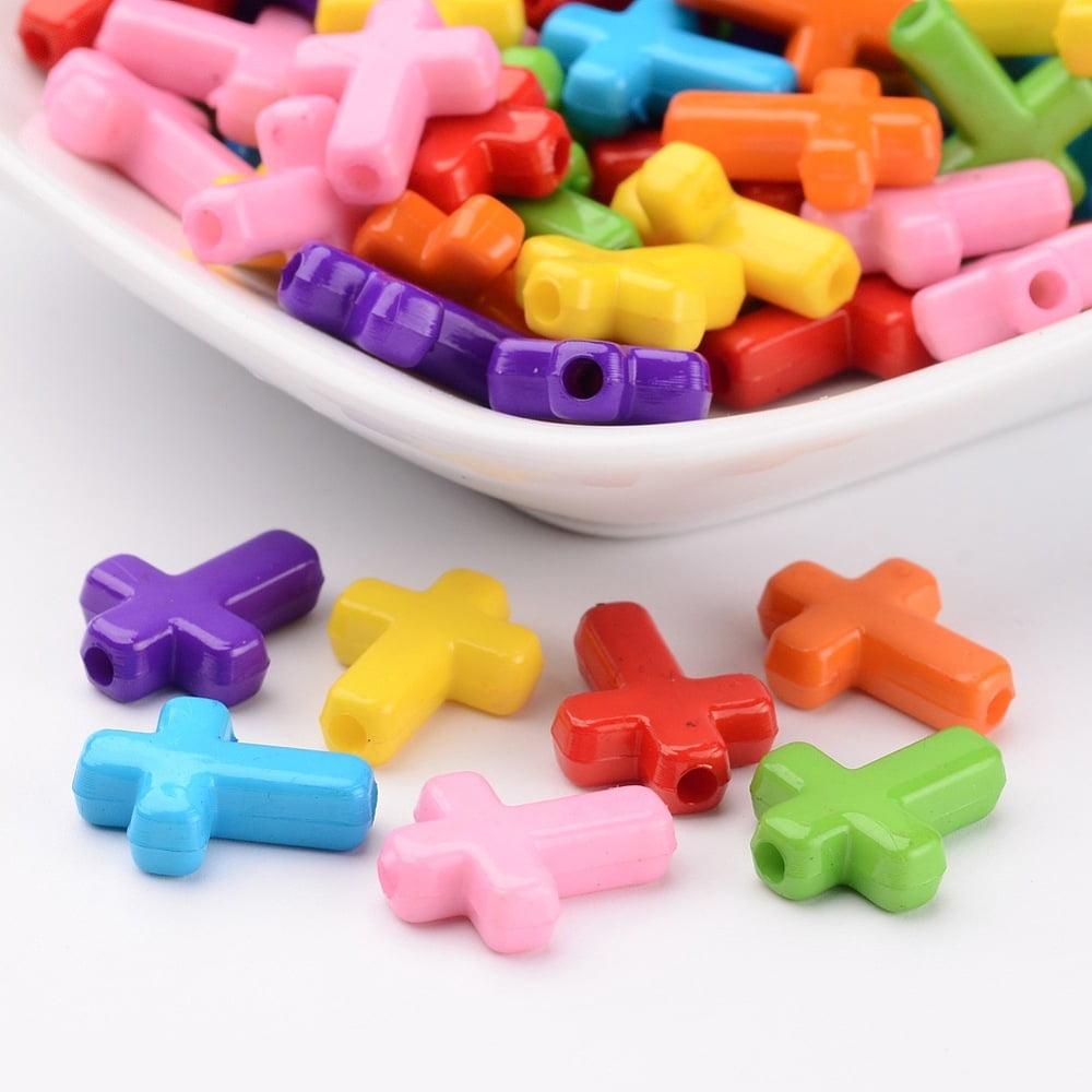 Opaque Acrylic Beads Cross Mixed color 16x12x4.5mm 1230pcs/500g