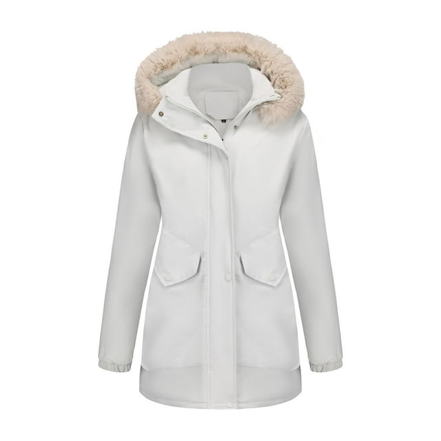Women's Solid Mid Length Jacket With Large Collar And Warm Winter Coat,Size:XXXL