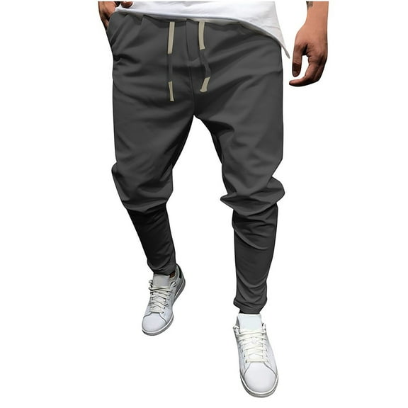 HOOMEUMY Men's Joggers Sweatpants Drawstring Elastic Waist Long Pants Breathable Stretch Trousers with Pockets Gray XXL