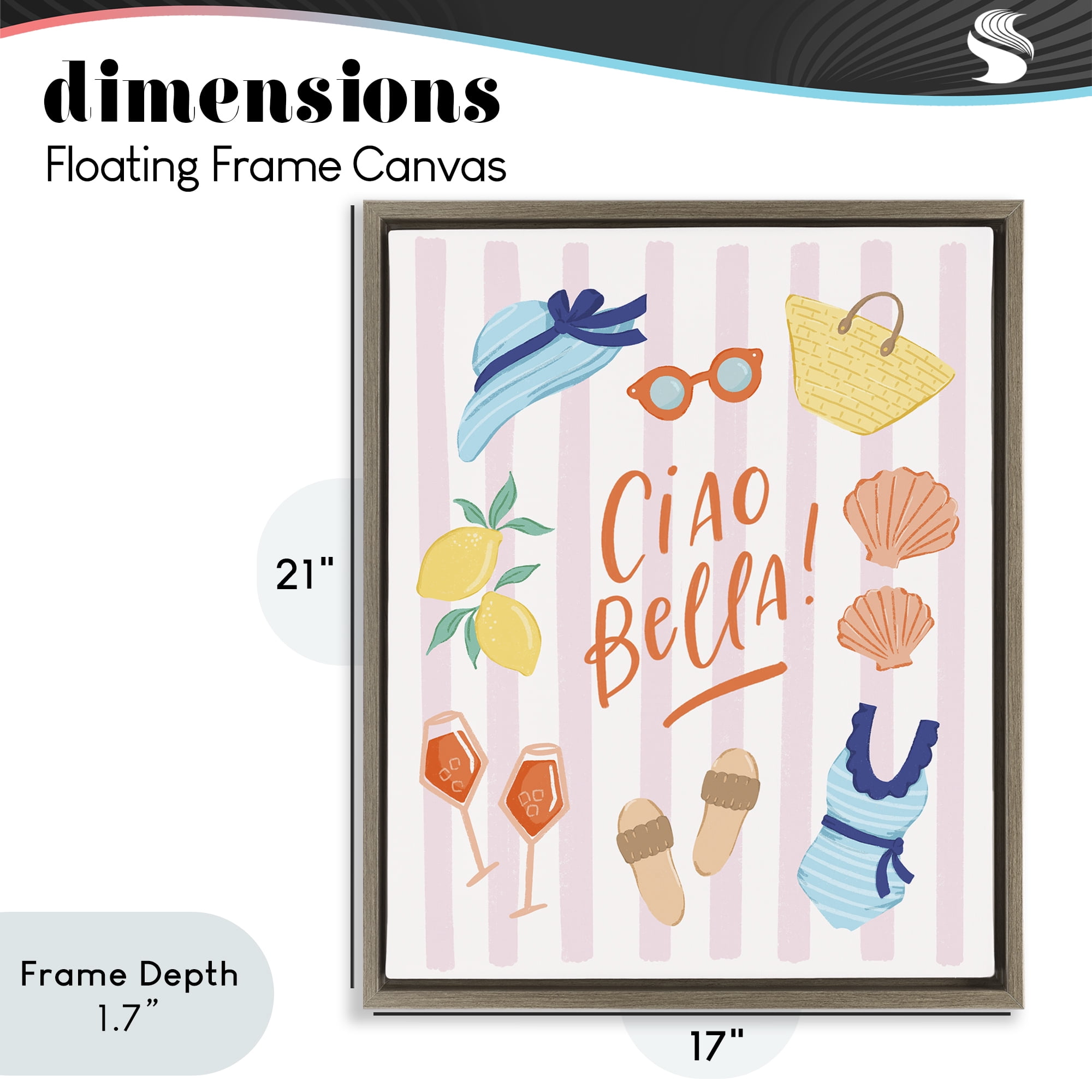 Stupell Industries Summer Ciao Bella Brown Framed Floater Canvas Wall Art, design by Sandra Picco