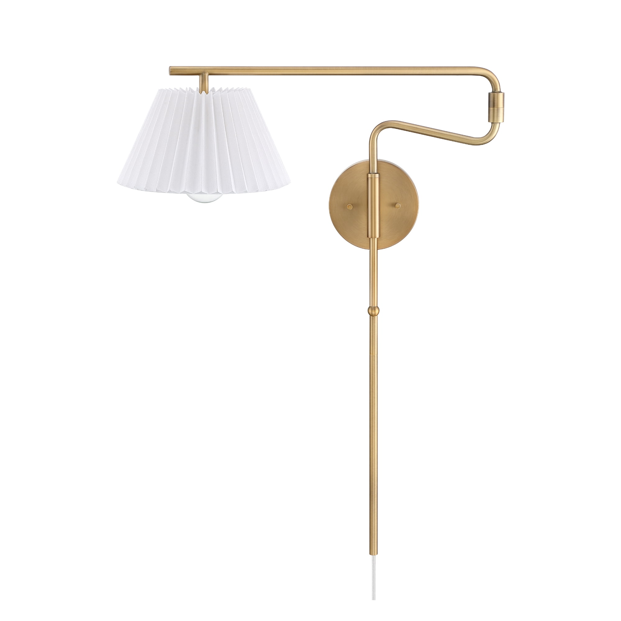 Nathan James Kai Modern Wall Mounted Plugin Bedside Reading Lamp with Pleated Shade, Vintaged Brass Finish