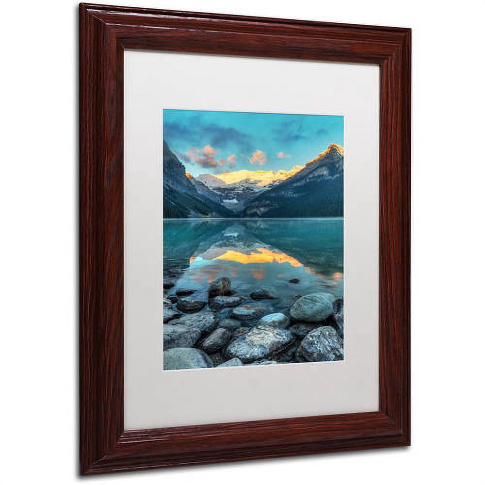 Trademark Fine Art 'Lake Louise Sunrise' Canvas Art by Pierre Leclerc, White Matte, Wood Frame