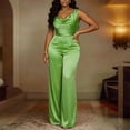 thumbnail image 2 of Morttic Women's Elegant Sleeveless Satin Cowl Neck Wide Leg Jumpsuit – Solid Color Slim Fit Formal Party Outfit Fluorescent Green，M, 2 of 4