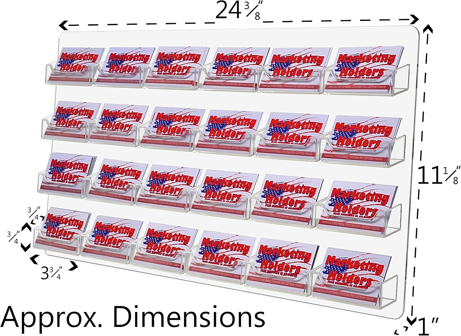 Business Card Holder, 48 Pockets, Wall Mount, 0.75-Inch Deep Pockets (Clear Acrylic) (BCCLWM48)