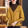 thumbnail image 4 of Women Vintage Splicing Panelled Sweaters Autumn Winter Streetwear Fashion Mock Neck Long Sleeve Casual Slim Knitted Pullovers, 4 of 5