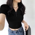 thumbnail image 3 of Rimocy-Camiseta coreana con cuello vuelto para mujer, top corto ajustado de manga corta, ropa de calle de color liso, verano 2022, 3 of 6
