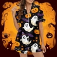 thumbnail image 6 of 2 Piece Sets for Women â Button Pajama Sets for Nursing, Postpartum or Home Lounging Comfort Women's Halloween Color Printed Silk Satin Short Sleeve Button Sleepwear Set, 6 of 8