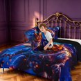 thumbnail image 4 of Manfei Space Astronaut Dino Animals Queen Comforter Set,Neon Cloud Stars Comforter Sets Queen,Blue Purple,Black Reversible,3pcs,1 Comforter and 2 Pillowcases, 4 of 7