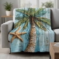 thumbnail image 2 of Coastal Beach Green Tree Blanket Soft Cozy Warm Throw Blanket for Couch, Plush Fuzzy Flannel Fleece Blankets for Sofa, Abstract Oil Painting Starfish Bed Blankets Lightweight Gifts for Women, 32"x48", 2 of 9