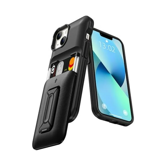 mistyhong for iPhone 13 Case / 14 Case Wallet with Card Holder [3 Cards] & Stand Heavy Duty Protective Shockproof Hidden Card Slot Wallet Phone Case for iPhone 13 14 for Women Men, Black