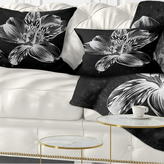Designart Beautiful Monochrome Alstroemeria Flower - Floral Throw Pillow - 12x20
