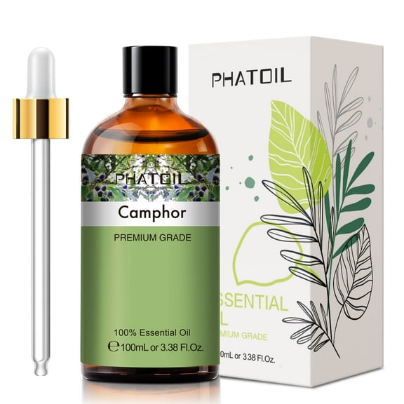 PHATOIL Camphor Essential Oils 100% Pure Natural Perfect for Aromatherapy, Spa Massage, Yoga, 100ml/3.38 fl.Oz