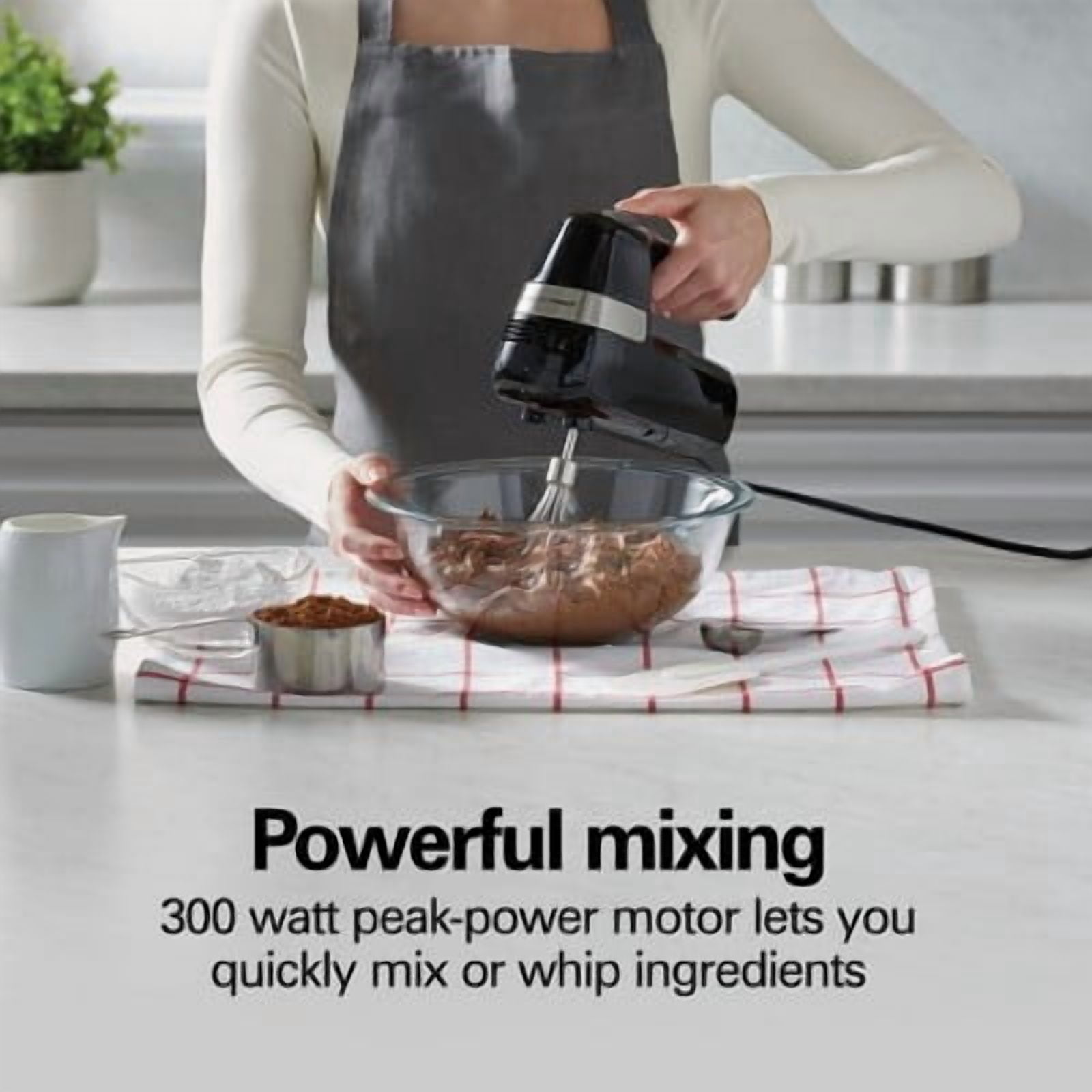 6 Speed Hand Mixer with Storage Clip and Stir Button 3 Attachments Black : 300W Kitchen Mixer