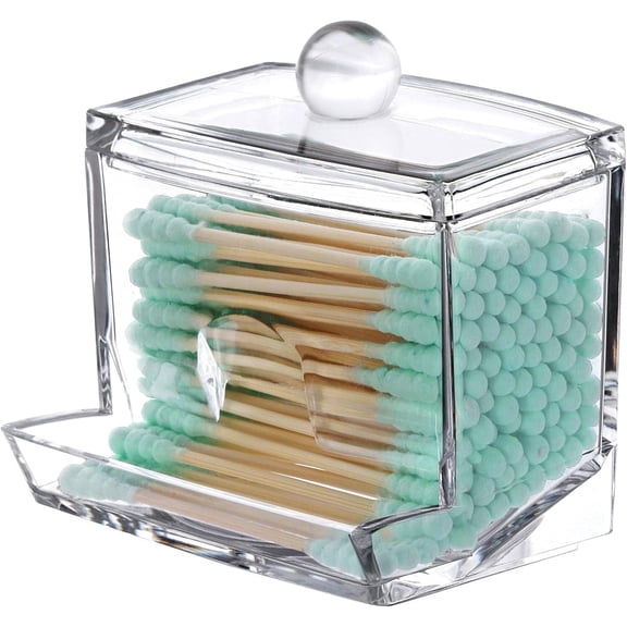 LQQBOX Cotton Swab Pads Holder, Qtip Cotton Buds Ball Dispenser, Bathroom Containers Canister Organizer, Clear Apothecary Jar for Storage 1 Pcs