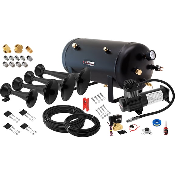Vixen Horns Train Horn Kit, 4 Trumpets, 200 PSI Compressor, 5 Gallon Tank
