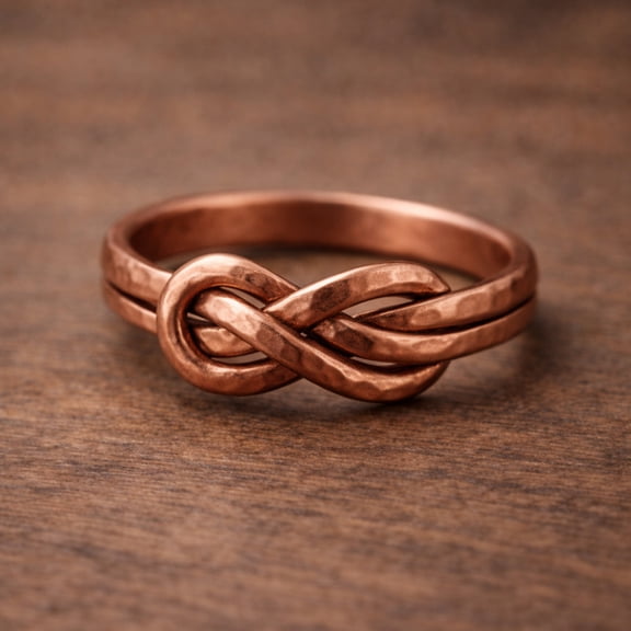 Pure Copper Infinity Knot Ring – Hammered Minimalist Band Ring – Handmade Adjustable Jewelry