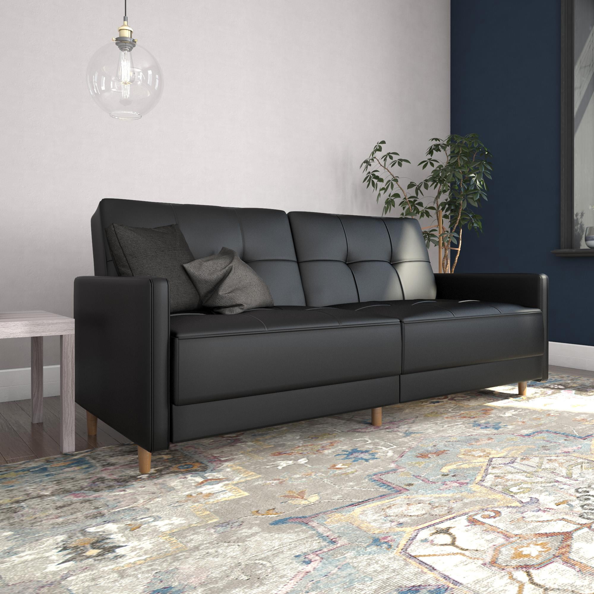 Desert Fields Coil Futon, Black Faux Leather