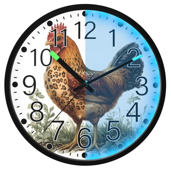 Ryvnso Chicken 12 Inch Night Light Wall Clock Silent Battery Operated Luminous Clocks