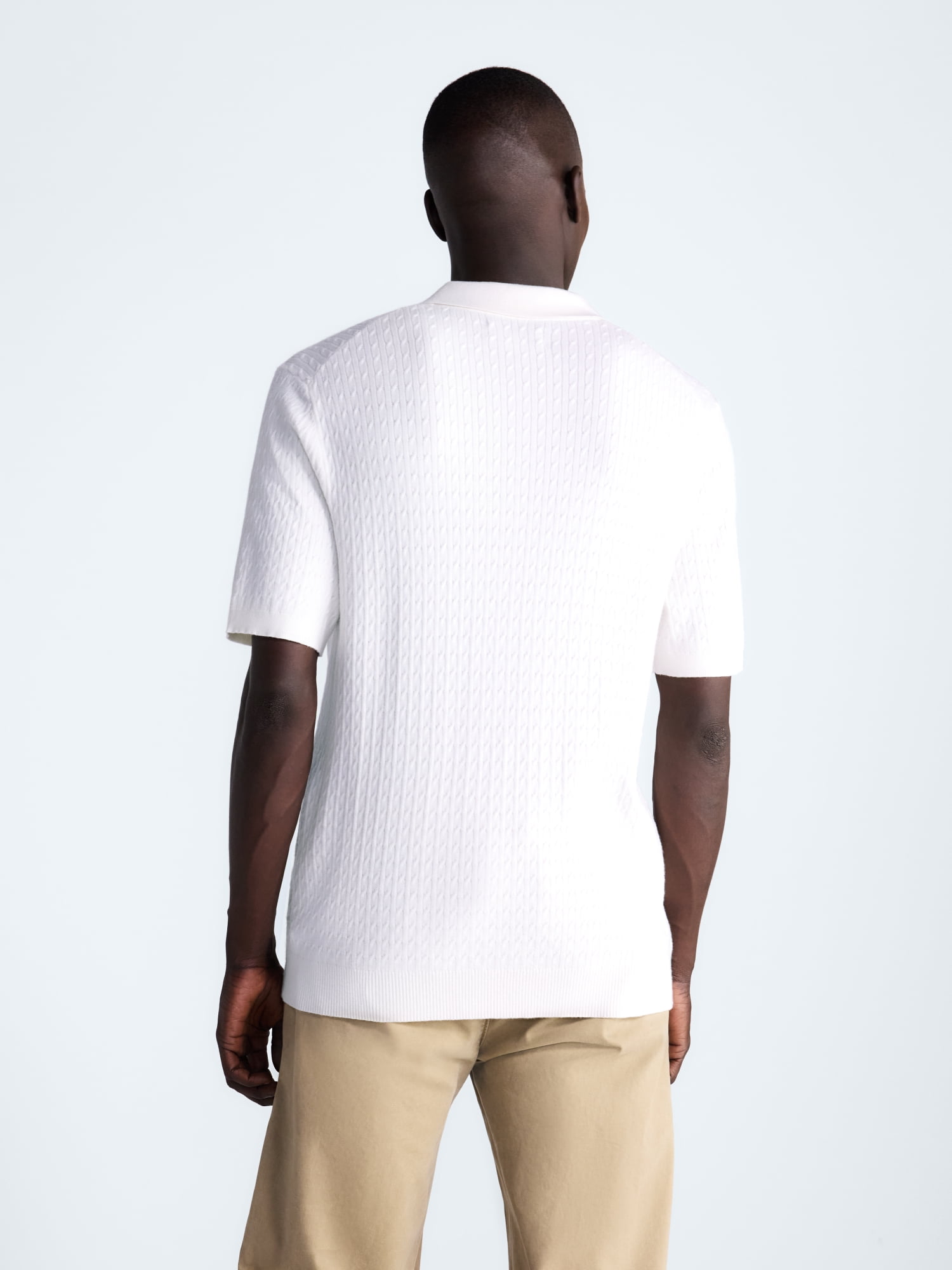 Free Assembly Men's Cozy Yarn Cable Knit Polo Sweater with Short Sleeves, Sizes XS-3XL