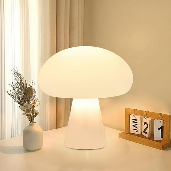 AVEKI Mushroom Lamp, Cordless Mushroom Table Lamp with Touch Sensor, 3 Color Stepless Dimmable Portable USB Charging Bedside Table Lamp for Bedroom Living Room Kids Room (White)