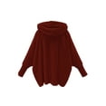 thumbnail image 4 of Women'S Solid Color Long-Sleeved V-Neck Hooded Jacket Casual Loose Plush Buttonless Jacket Wine Red XXL, 4 of 5