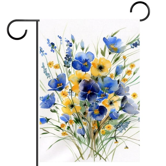 Blue and Yellow Wildflowers Decorative Garden Flag for All Seasons, 12 x 18 Inch Small Vertical Double Sided Outside Decoration for Yard Farmhouse