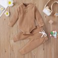thumbnail image 2 of Gibobby Infant Baby Boys Girls Rompers Long Sleeve Round Neck Solid Color Onesie 3 6 9 12 18 Months Newborn Baby Soft Onesie Infant Winter Outfits(12-18 Months,Coffee), 2 of 5