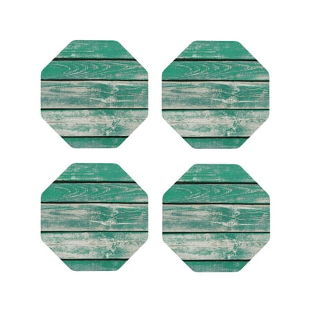 

Junzan Old Green Wooden Print Coasters for Drinks - Leather Coasters Set of 4 for Coffee Table for Housewarming/Kitchen/Bar/Decor-Octagon