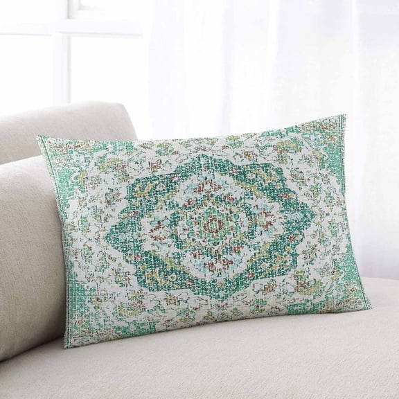 Turquoise Boho Throw Pillow Covers, Vintage Abstract Art Floral Ethnic Tribe Soft Breathable Pillow Cases with Invisible Zipper, Standard Pillowcases for Couch Bed Sofa Chair 20x26 Inches