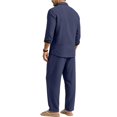thumbnail image 6 of Delconic Mens Linen Blend Two Piece Outfit Loose Fit Long Sleeve Button Front Shirt and Straight Leg Pants Casual Set Navy 2XL, 6 of 8