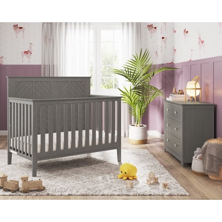 Child Craft Atwood 2-Piece Nursery Set, Includes 4-in-1 Convertible Crib and 3-Drawer Dresser (Lunar Gray)