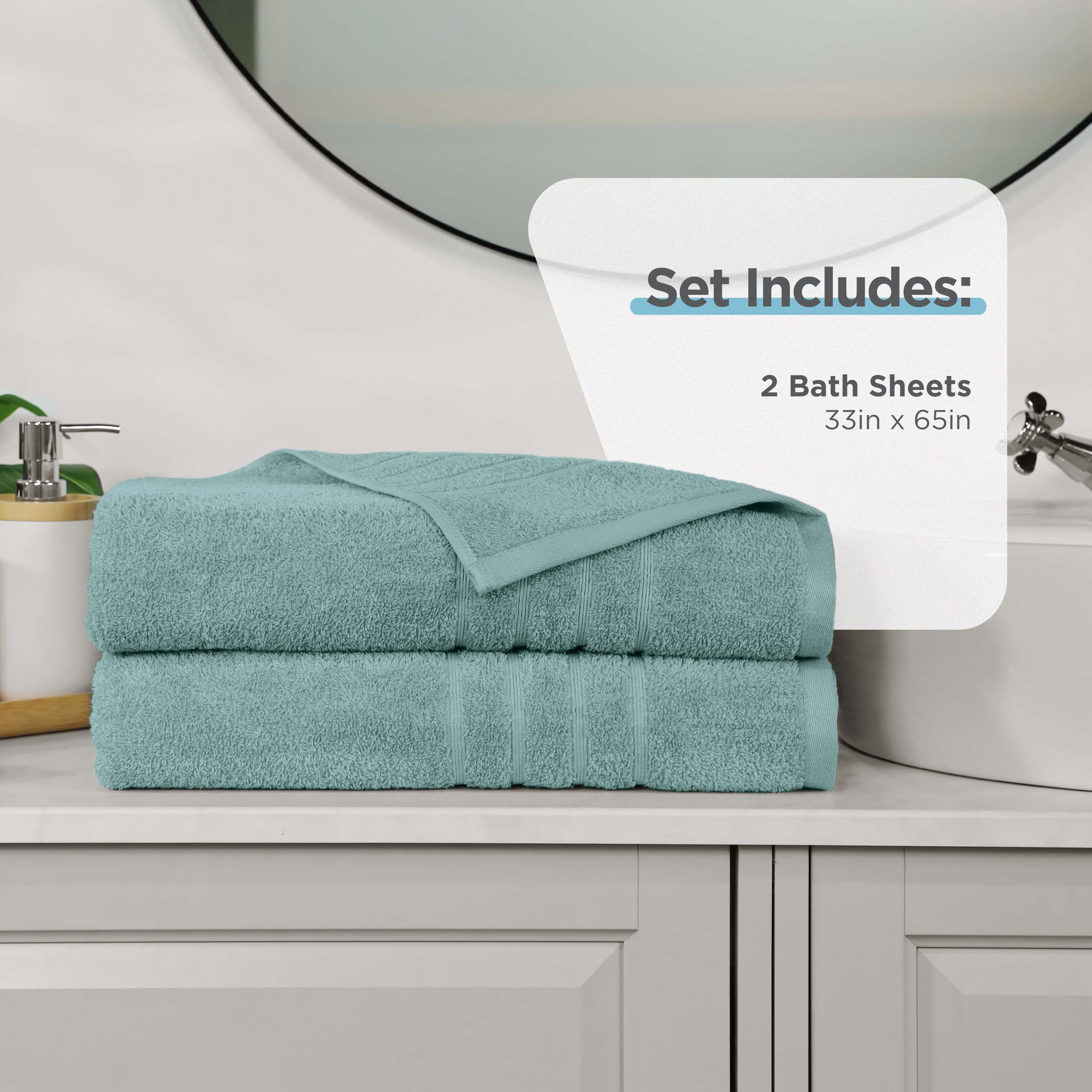 Martex 2-Pack Bath Sheet Set | 100% Cotton Extra Large 33" x 65" Towels | Mineral