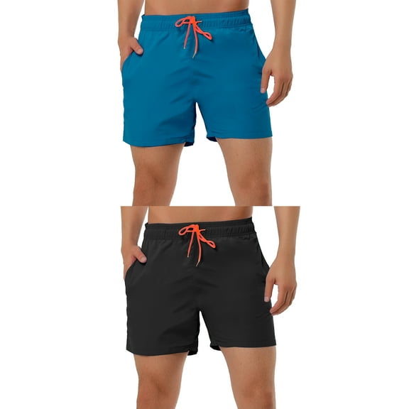 NOMADIC NOOK Men's Summer Cool Solid Color Drawstring Waist Beach Swimming Trunks 2 Pack