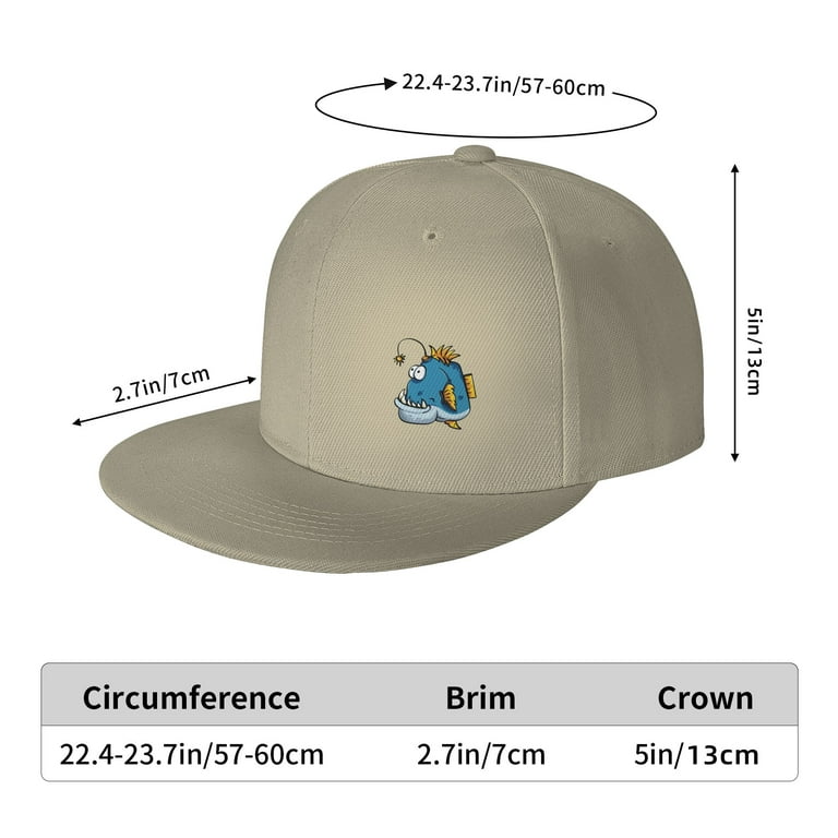 DouZhe Flat Brim Cap Snapback Hat, Cartoon Fish Angler Prints Adjustable  Yellow Adult Baseball Cap