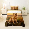 thumbnail image 2 of Manfei Cute Golden Retriever Twin Sheets, Pastoral Wildlife Bedding, Golden, 3pcs, 1 Flat Sheet, 1 Fitted Sheet and 1 Pillowcase, 2 of 6