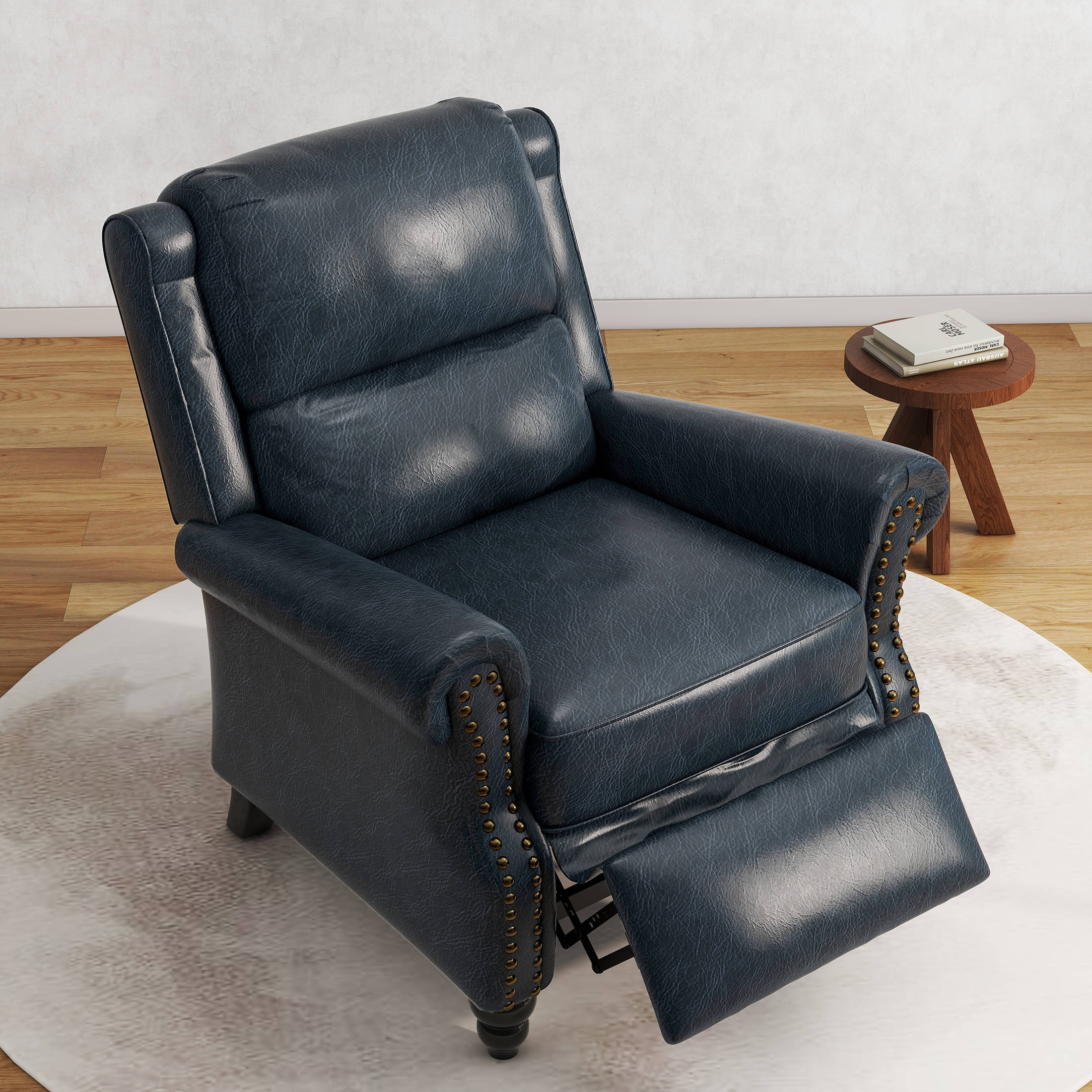 DREAMSIDEA Pushback Recliner Chair Faux Leather Wingback Chair Home Theater Single Sofa for Living Room, Navy Blue