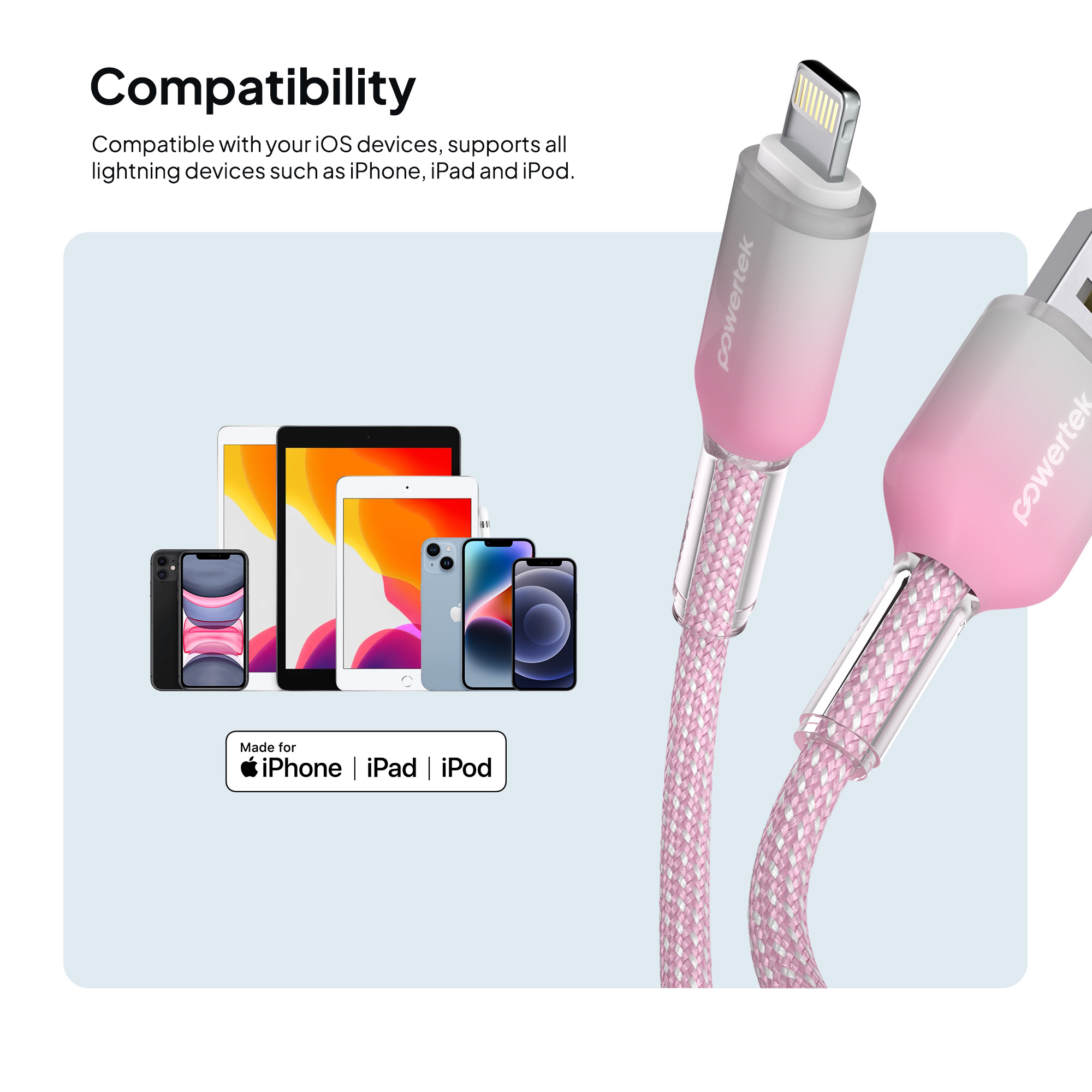Liquipel Powertek Frosty MFi Lightning Cable 6 ft Pink photo 5