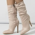 thumbnail image 2 of UngA Knee High Boots Knee High Boots for Women Pointed Square Toe Stiletto Heel Tall Boots High Heel Side Zipper Long Boots Beige,5.5, 2 of 7