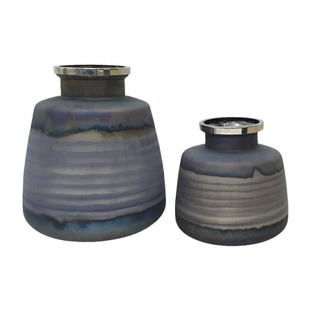 A&B Home Round Black Vases with Striped Pattern - Set of 2 - Black