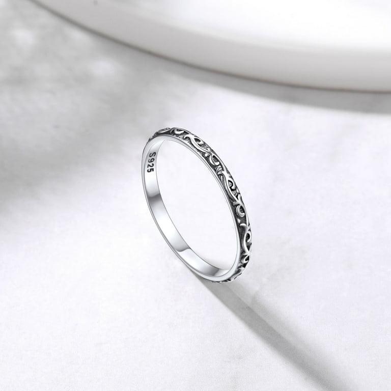 Sterling Silver Turquoise Thin Etched Stack Ring Sterling Silver Turquoise Thin Etched Stack Ring