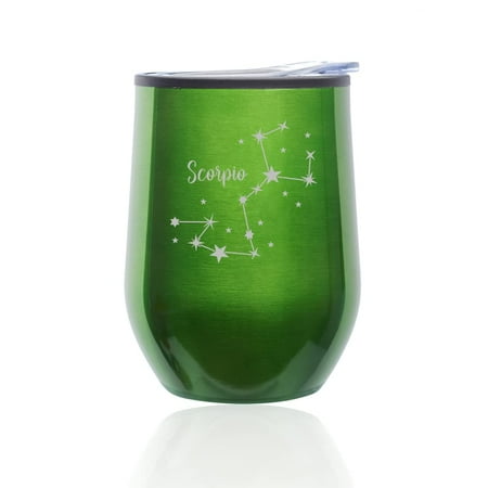 

Stemless Wine Tumbler Coffee Travel Mug Glass with Lid Star Zodiac Horoscope Constellation (Green) (Scorpio)