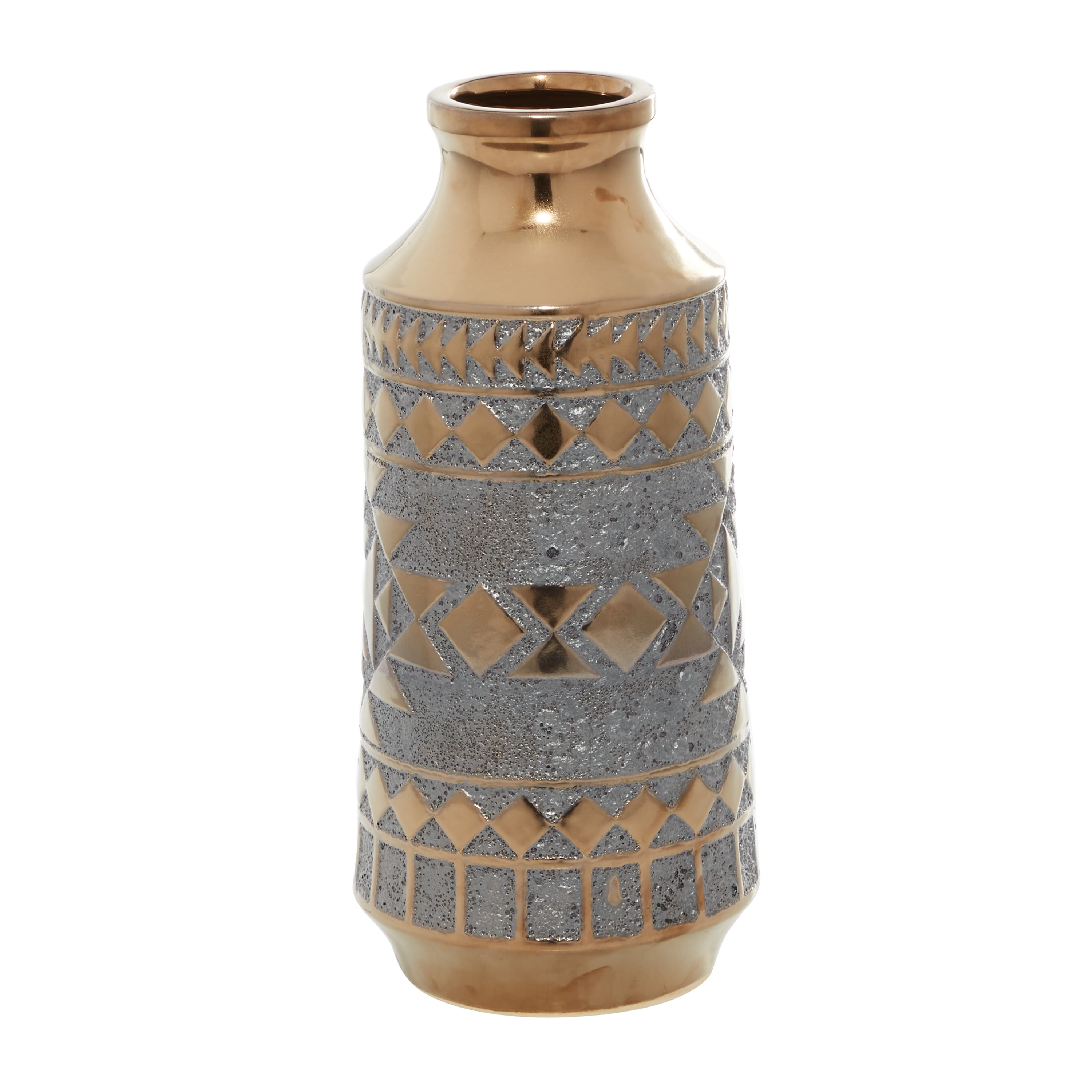 DecMode 16" Tribal Gold Porcelain Vase