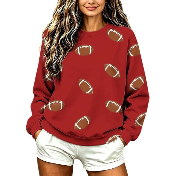 Sweatshirts for Women Long Sleeve Round Neck Ladies Rugby Print Casual Home Pullover Sweater