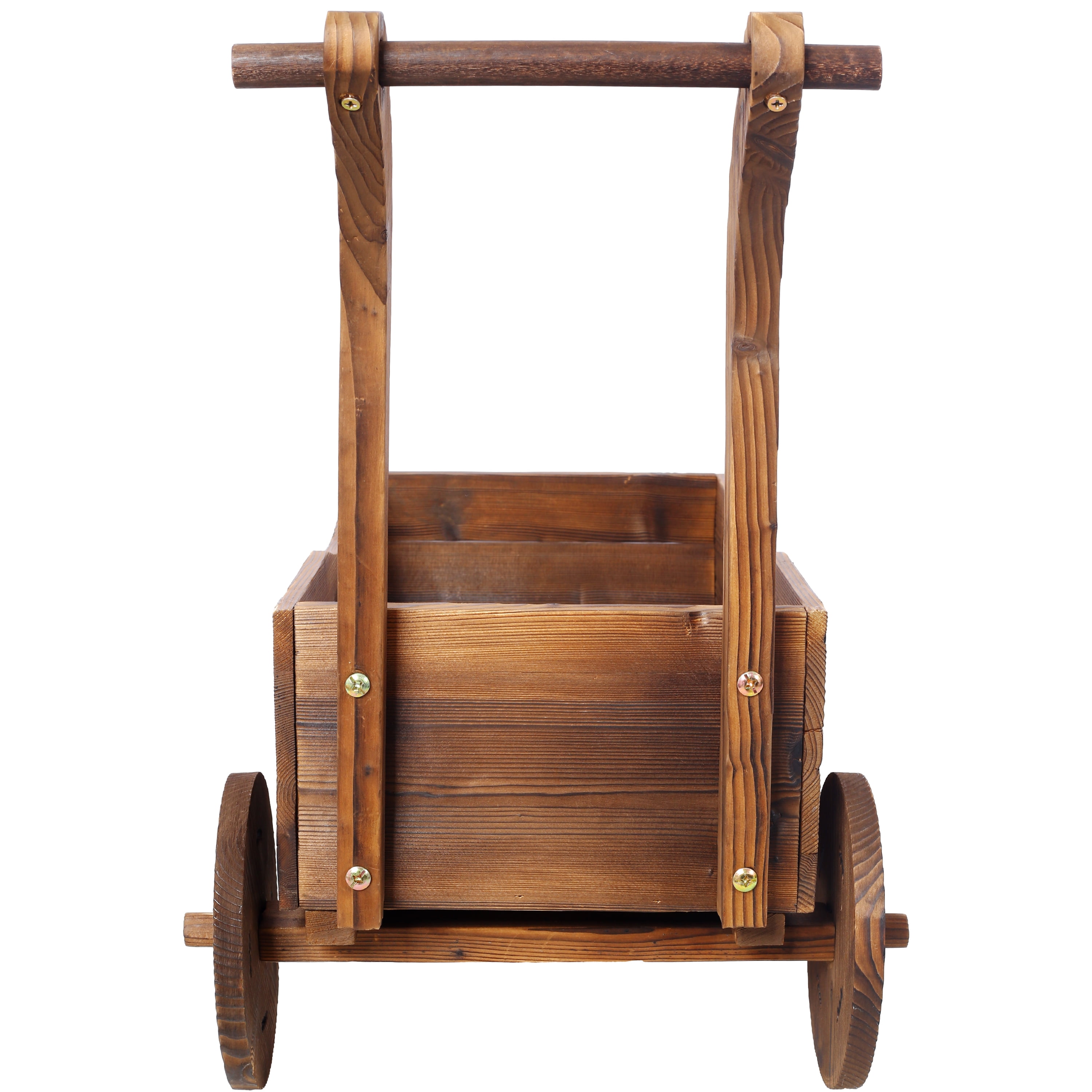 Wooden Wagon Planter Box, Mobile Garden Planter with 4 Wheels, Handle, Drain Hole, Decorative Flower Planter for Indoor & Outdoor Decor, Wooden Flower Cart for Patio, Garden, Balcony