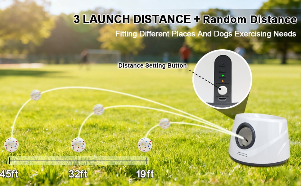 Automatic Dog Ball Launcher, Upgraded Interactive Dogs Balls Thrower for Small and Medium Dogs, Distance Adjustable Mental Stimulating Dog Toys with 3 Durable Etpu Balls 2.2 Inch (Yellow)