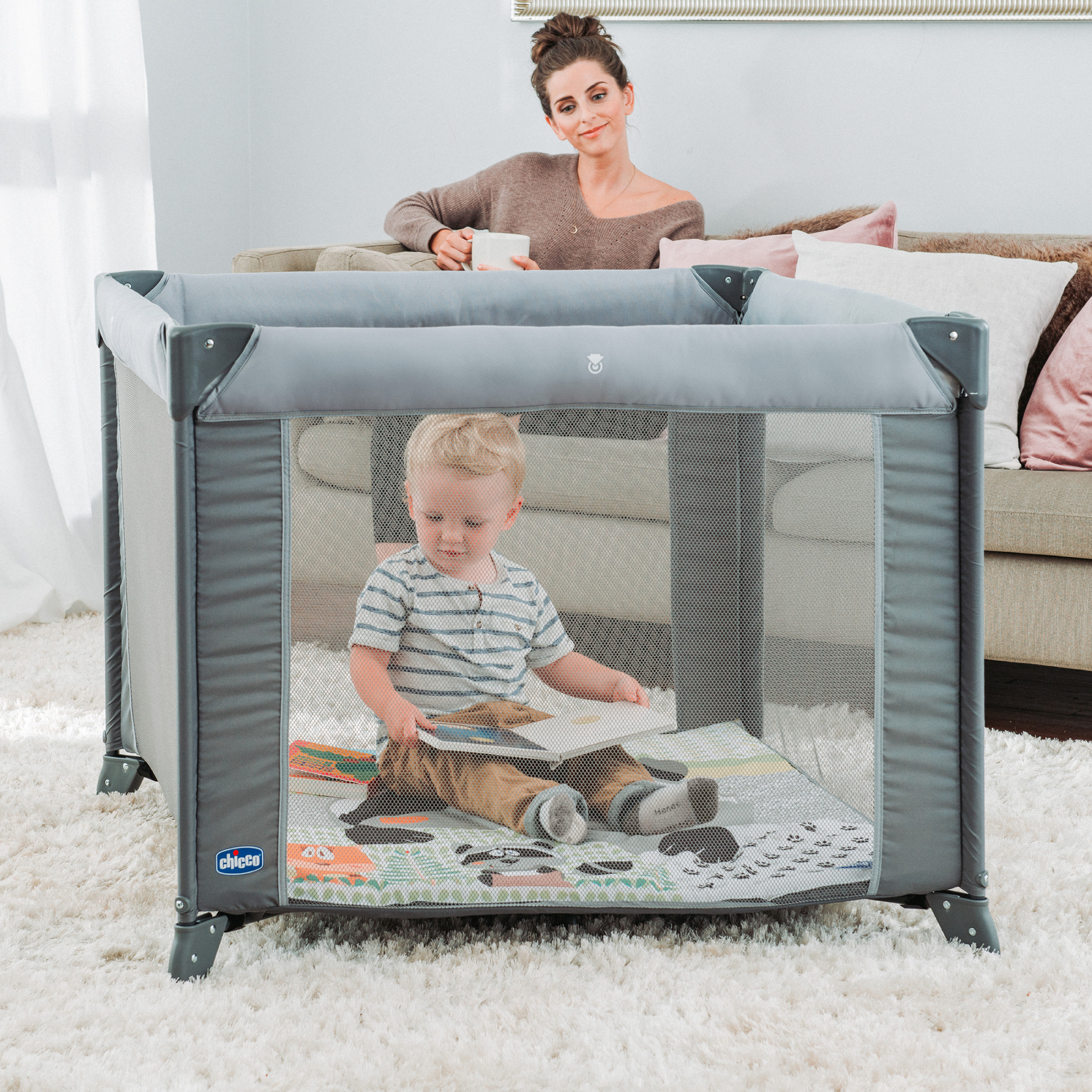 Chicco Tot Quad Portable Square Baby Playpen - Honey Bear (Grey) - image 2 of 7