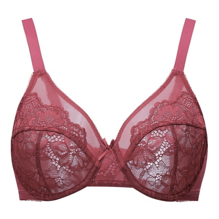 MELENECA Women s Full Coverage No Padding Plus Size Minimizer Underwire Bra Cabernet Red 34E