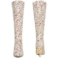 thumbnail image 2 of BLISSFUL STEP Women's Boots Sparkle Glitter Floral Knee High Stiletto Pointed Toe Boots  White Floral 9, 2 of 7